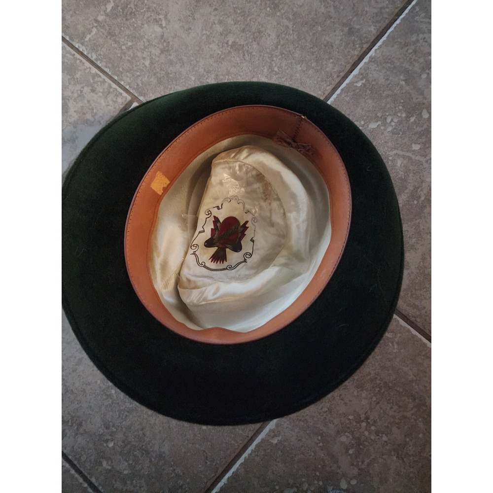 Vintage Tyrolean Fedora Hat Forest Green Velour Alpine Style Rope Trim Band - Picture 4 of 8